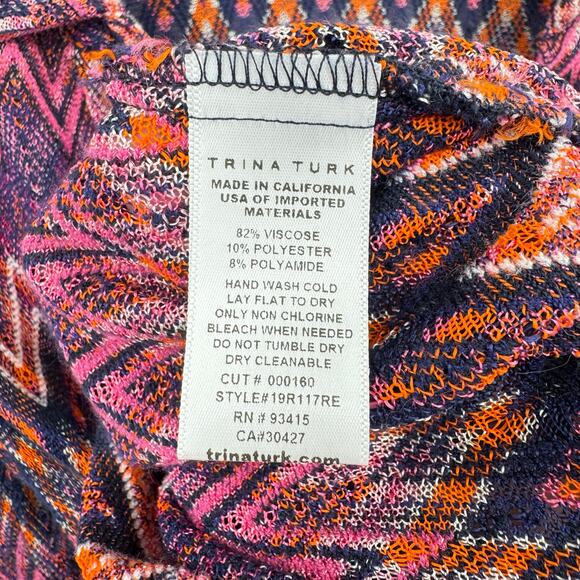 Trina Turk Peru Colorful Chevron Open Knit Collared V-neck Retro Revival Top - Picture 10 of 10